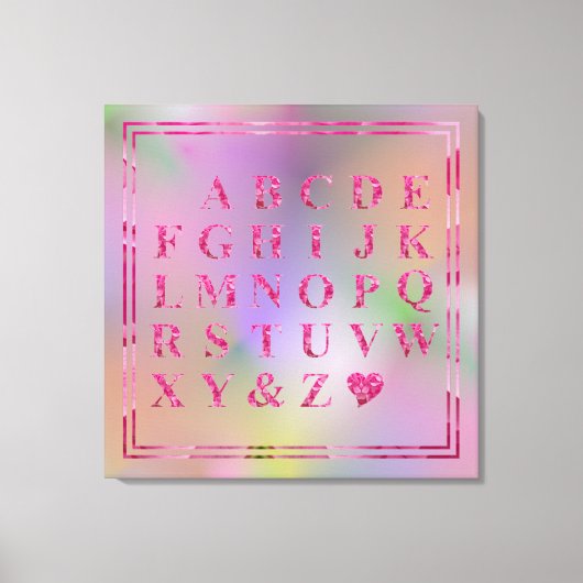 Elegant roze bloemenalfabet hartplezier regenboogk canvas afdruk (Voorkant)