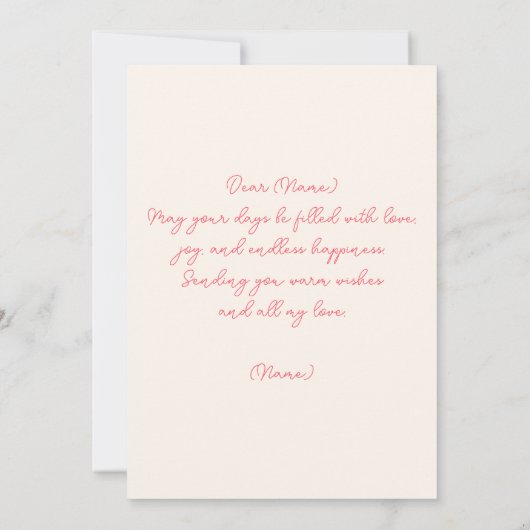 Elegant roze bloemenboeket met hartjes en lint kaart (Achterkant)