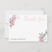 Elegant roze bloemenboeket Waterverf Dank u Notitiekaartje (Voorkant)