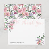 Elegant roze bloemenboeket Waterverf Dank u Notitiekaartje (Voorkant / Achterkant)