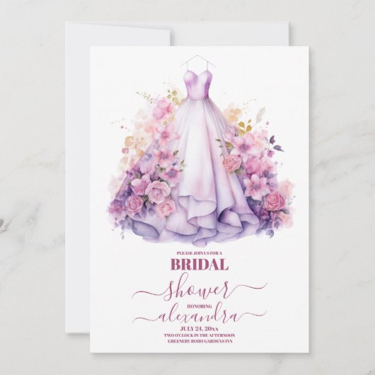 Elegant roze bloemenbruiloft jurk Vrijgezellenfees Kaart (Voorkant)