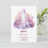 Elegant roze bloemenbruiloft jurk Vrijgezellenfees Kaart (Staand voorkant)