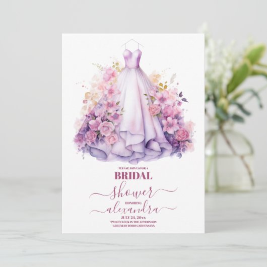 Elegant roze bloemenbruiloft jurk Vrijgezellenfees Kaart (Staand voorkant)