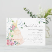 Elegant roze bloemenbruiloft jurk Vrijgezellenfees Kaart (Staand voorkant)