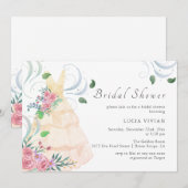 Elegant roze bloemenbruiloft jurk Vrijgezellenfees Kaart (Voorkant / Achterkant)