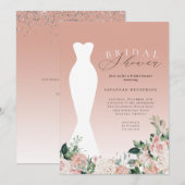 Elegant roze bloemenbruiloft jurk Vrijgezellenfees Kaart (Voorkant / Achterkant)