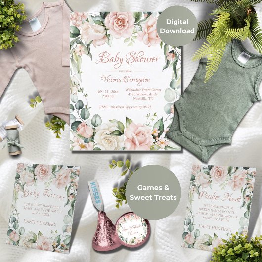 Elegant roze bloemenbudget Baby shower Uitnodiging