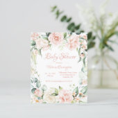 Elegant roze bloemenbudget Baby shower Uitnodiging (Staand voorkant)