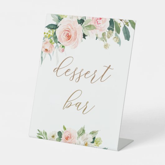 Elegant Roze Bloemendessertbar Bord Reclamebord Met Voetstuk (Voorkant)