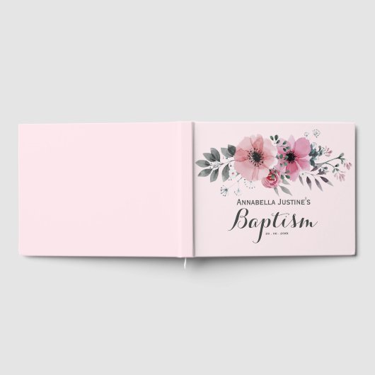 Elegant roze bloemendoop gastenboek (Volledig)