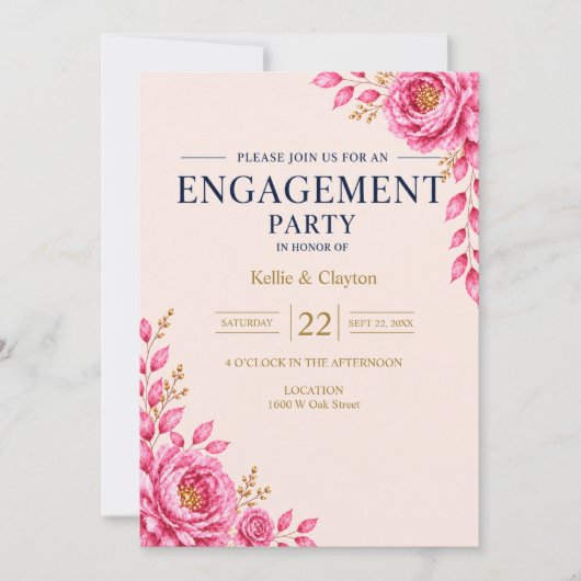 Elegant Roze Bloemengebruidsfeest Kaart (Voorkant)
