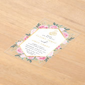 Elegant roze bloemengoud bladeren moslim bruiloft acryl uitnodigingen (Laagn)