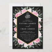 Elegant roze bloemengoud bladeren moslim bruiloft kaart (Voorkant)