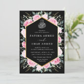 Elegant roze bloemengoud bladeren moslim bruiloft kaart (Staand voorkant)
