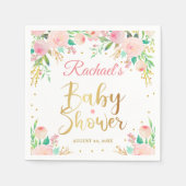 Elegant roze bloemengouden script Baby shower papi Servet (Voorkant)