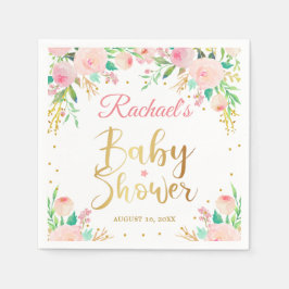 Elegant roze bloemengouden script Baby shower papi Servet