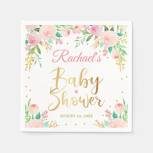Elegant roze bloemengouden script Baby shower papi Servet