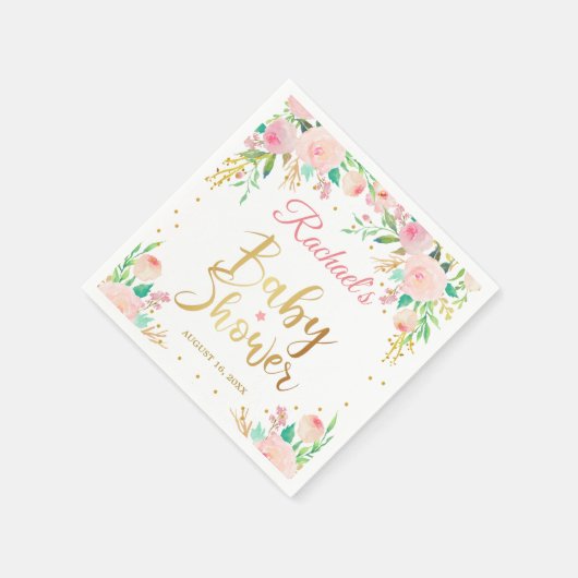 Elegant roze bloemengouden script Baby shower papi Servet (Hoek)