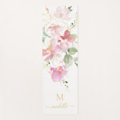 Elegant roze bloemengouden script monogram yogamat (Voorkant)
