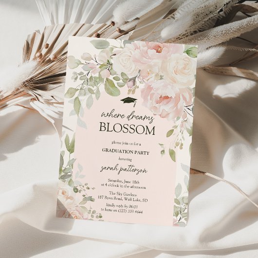 Elegant Roze Bloemengraduation Feest Kaart