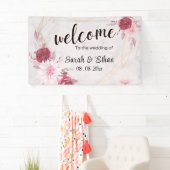 Elegant Roze bloemenkersenbloesem Bruiloft welkom Spandoek (Insitu)