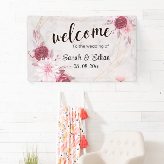 Elegant Roze bloemenkersenbloesem Bruiloft welkom Spandoek (Insitu)