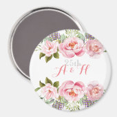 Elegant roze bloemenkrans monogram 25e bruiloft magneet (Voorkant / Achterkant)