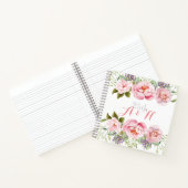 Elegant roze bloemenkrans monogram 25e bruiloft notitieboek (Binnen)