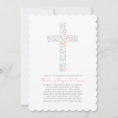 Elegant roze bloemenkruis baby meisje doop kaart (Voorkant)