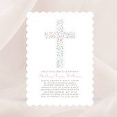 Elegant roze bloemenkruis baby meisje doop kaart