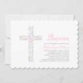 Elegant roze bloemenkruis baby meisje doop kaart (Voorkant)