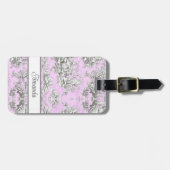 Elegant  roze bloemenmeertje toile de jouy bagagelabel (Voorkant horizontaal)