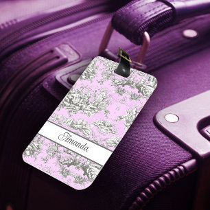 Elegant  roze bloemenmeertje toile de jouy bagagelabel