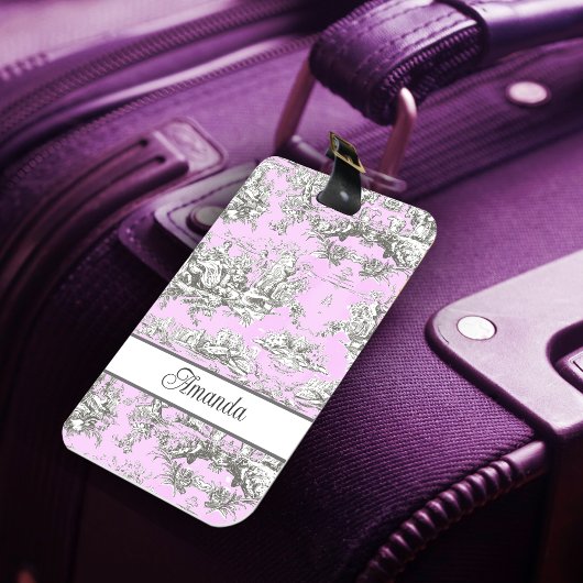 Elegant  roze bloemenmeertje toile de jouy bagagelabel