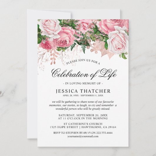 Elegant roze bloemenmonument | Viering van het lev Kaart (Voorkant)