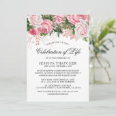 Elegant roze bloemenmonument | Viering van het lev Kaart (Staand voorkant)