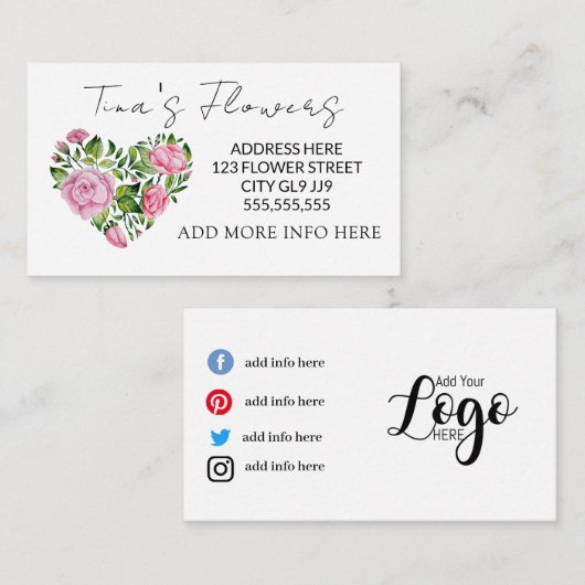 Elegant roze bloemenontwerp Bedankt Notitiekaartje (Voorkant / Achterkant)