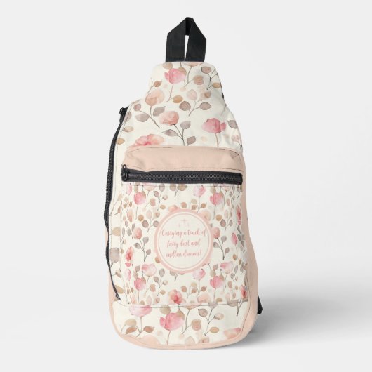 Elegant roze bloemenpatroon sling bag (Voorkant)