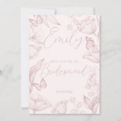 Elegant roze bloemetje wordt mijn bruidsmeisje kaart (Voorkant)