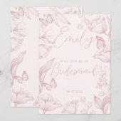 Elegant roze bloemetje wordt mijn bruidsmeisje kaart (Voorkant / Achterkant)