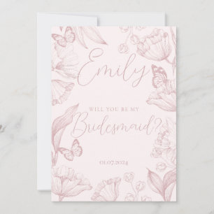 Elegant roze bloemetje wordt mijn bruidsmeisje kaart