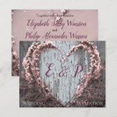 Elegant roze bloemhart roestvrij bruinhout bruilof (Voorkant / Achterkant)