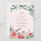 Elegant roze bloemig 70ste verjaardagsfeestje kaart (Voorkant)
