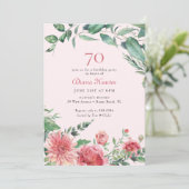 Elegant roze bloemig 70ste verjaardagsfeestje kaart (Staand voorkant)