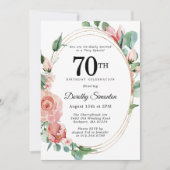 Elegant roze bloemig 70ste verjaardagsfeestje kaart (Voorkant)