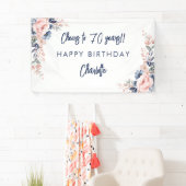 Elegant roze bloemig 70ste verjaardagsfeestje spandoek (Insitu)