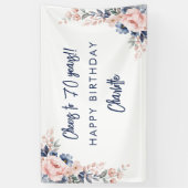 Elegant roze bloemig 70ste verjaardagsfeestje spandoek (Verticaal)