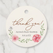 Elegant Roze bloemig baby shower Custom dank u Bedankjes Labels (Achterkant)