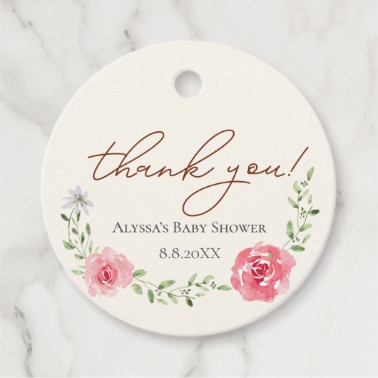 Elegant Roze bloemig baby shower Custom dank u Bedankjes Labels (Voorkant)