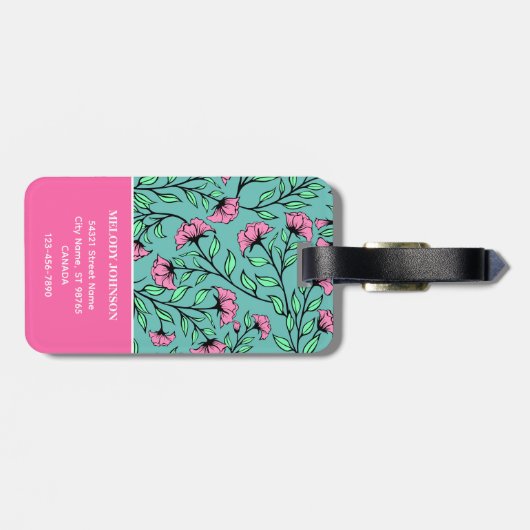 Elegant roze bloemig Bagagelabel (Achterkant horizontaal)